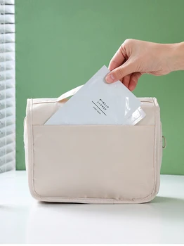 Cosmetic Bag Kvinders Rejse Bærbare Vandtæt Pur farve Hængende Toiletartikler Poser gøre op Arrangør Lady ' s Foldtable Cosmetic Bag