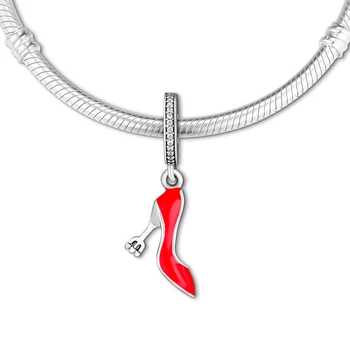 CKK Ægte 925 Sterling Sølv Elegante Rød Høje Hæle Sko Charms Perler til smykkefremstilling Passer Europa Armbånd kralen