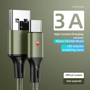 5V 3A Hurtig Opladning Kabel med LED standbylys Flettet Nylon Type C Mikro-USB-480Mps Data Kabel Til Android-Telefoner