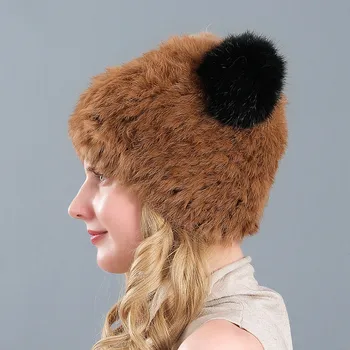 Læder Kanin Hår Panda Øre Hat. Kvinders Europæiske og Amerikanske Pels Hat I Efteråret og Vinteren