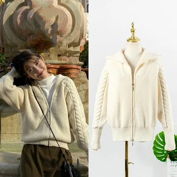 Kpop IU Lee Eun Ji Vinter Nye Harajuku Stil Løs Lynlås Trøjer Kvinder koreansk Mode Solid Farve Varme Strik Cardigans Sweater