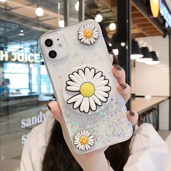 3D Daisy Makeup Spejl Glitter StarrySky Soft Phone Case For iPhone 12 11 Pro Max X XR XS Max 7 8 6 Plus bagcoveret Blomst Sag