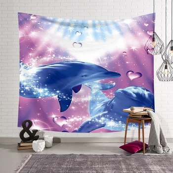 Søde delfin farverige dyr Gobelin 3D-Print Tapestrying Rektangulære Hjem Indretning Væggen Hænger 02