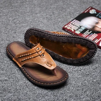 Sommeren åndbar klip-klappere mænds sandaler læder afslappet strand sko personlig tøfler formen'souterwearmensandals læder