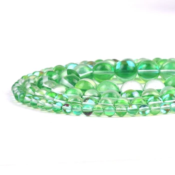 Runde Klar Grøn Flash Krystal Glas Månesten Glitter Løse Perler Til Smykker at Gøre DIY Charms Armbånd 15