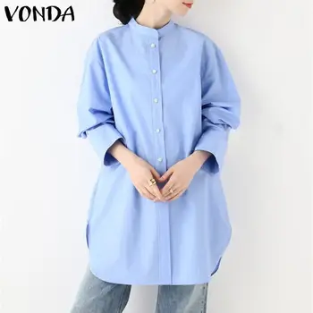 VONDA Kvinder Lang Bluse Afslappet Tur-down Krave Shirts Kontor Damer Boheme-Toppe 2021 Kvindelige OL Tunika Solid Vintage Bluse