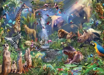 JOHNSON Jungle Safari Skov Dyr, Elefant, Giraf, Løve, Zebra Træ baggrund af Høj kvalitet Computer print part baggrunde