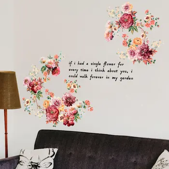 3D-Pæon Blomster wallstickers Vintage Tapet til Soveværelset, stuen Vægmaleri engelske Sætninger Decals Home Decor