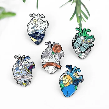 Orgel Bandage Modige Hjerte Samling Emalje Pin Van Gogh Butterfly Brudt Bølge Knus Rose Broche Taske Revers Pin-Badges Smykker Gave