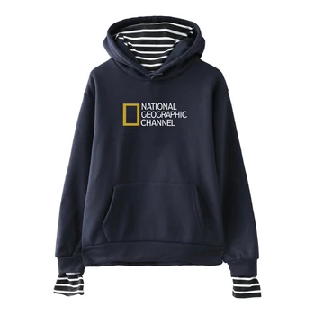 National Geographic Hættetrøjer Dame langærmet Harajuku Stribet Hætte piger Streetwear Pullover Toppe damer Tøj sweatshirt