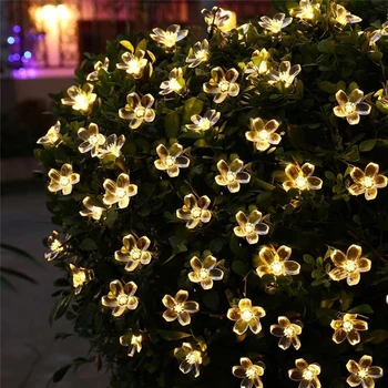 5m 7m 12m Peach Flower Sol Lampe Power LED String kulørte Lamper 6V Sol Holiday Party Blomst Indretning til Udendørs Kranse Have