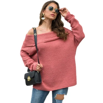 Strikket Basic Pullover Sweater Slash Hals Solid Farve Lange Ærmer Kvinder Efterår Og Vinter Fashion Afslappet Varme Bløde Toppe