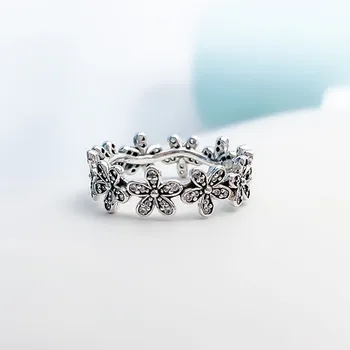 Ægte 925 Sterling Sølv Pan Ring Fashionable Og Blændende Daisy Buketter Til Kvinder, Bryllup, Fest, Gave, Mode Smykker