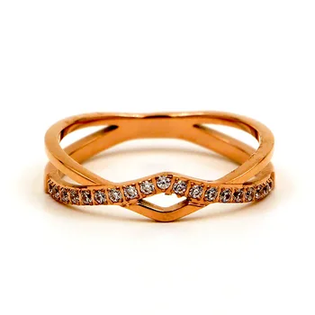 Klassisk Smuk Dobbelt W Krydset Ring Af Rustfrit Stål Af Høj Kvalitet, Design Indlagt Zircon Ring For Kvinder Steg Guld Smykker Gave