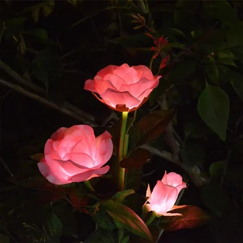 Udendørs Sol Indsats Lys, 3 Rose Blomster Have Lys, Vandtæt, Dekorative Lamper til Gårdhave Landskab Baggård Græsplæne Vej
