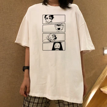 Demon Slayer O-Hals Skjorte Tegnefilm Oversized T-Shirt Harajuku Punk Tøj Japan Style TOP Sommeren Plus Size Æstetisk Tøj