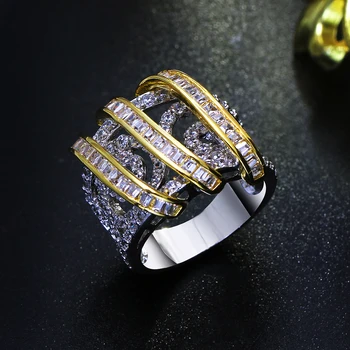 Ny Mode kvindelige finger ring Tilbehør luksus smykker Kvinders designer ringe Crystal unik 2-tone Guld farve smykker