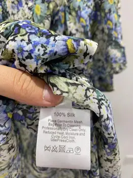 Silke Kvinder Bluse 2021 Landingsbane Fashion Sommer Skjorte Flower Print Single Breasted Elegant Høj Kvalitet Bluse