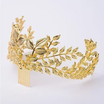 Vintage Barok Guld Farve Blad Brude Tiara Crystal Crown Hårbånd Medaljon Vin Tiara Bryllup Hår Tilbehør Til Bruden Hovedbøjle