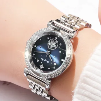LONGBO Rustfrit Stål armbåndsur i Sølv Blå Diamant Kvinder Ur til Damer Kvindelige Ur Relogio Feminino Luksus Mærke 2021