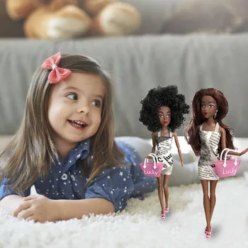 Løsøre Fælles Sexet Fashionable Pige Afrikanske Dukke Simulering Fleksibel Med Baby Hair Play Dukker, Legetøj Baby Pige Julegave