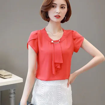 2020 kort-langærmet chiffon skjorte sommeren koreanske version af den nye damer alle-match kort-langærmet casual skjorte bordplader er tynde