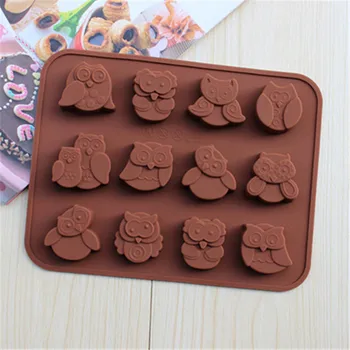 Silikone Chokolade Mould Bagning Tilbehør Ugle Form af Ikke-giftige 12 Selv Køkken Gadgets Tilfældig Farve Kage Fondant Skimmel