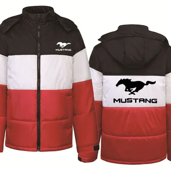 NYE Mænd Hoodie jakke MustangCar Logo Vinteren Høj Kvalitet Bomuld Plus velvet fortykkelse Mænd Lynlås jakke Mandlige Tøj