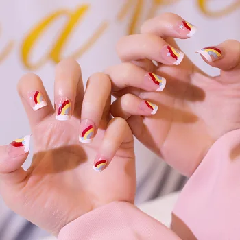 24pcs Pink Regnbue Bære Korte Stykke Mode Manicure Patch Falske Negle og Spar Tid Bærbare Nail Patch