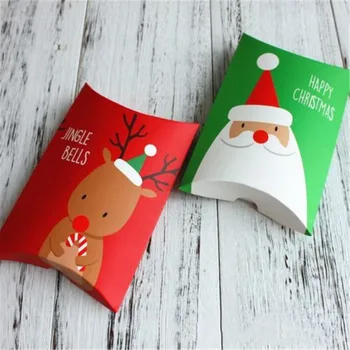 1PC Jul Papir Kasser Grøn & Rød Pude Form Glade Jule-Slik Pose Gaver Cookie Taske Gave Pose Jul Papirpose hot