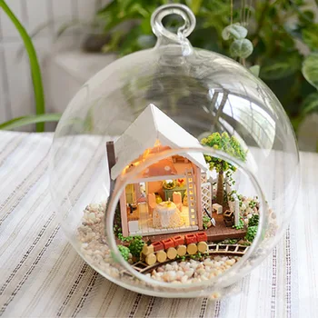 DIY miniature Glas bolden træ-constructor doll house Bird ' s Nest mini sommerhus miniature dukkehus legetøj til børn julegave