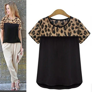 2021 Sommeren Nye Mode Chiffon Kvinder Casual T-Shirt, Toppe Hvid Sort Leopard Print Korte Ærmer O-Hals Dame T-Shirts T - Shirt