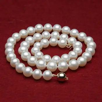 AA+ 9-10mm hvid ferskvand perler halskæde 18