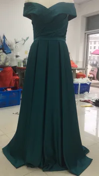 Ægte Fotos Smaragd Grøn Prom Kjoler 2021 Plisseret A-Linje Off-shoulder vestido snøre Tilbage Formelle Aften Kjoler