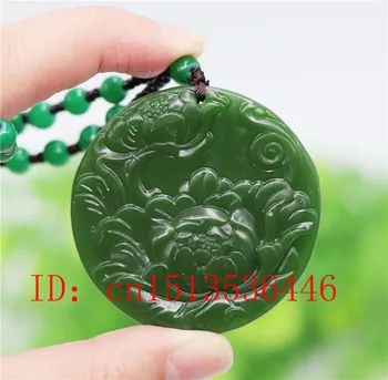 Kinesisk Grøn Jade pæon Vedhæng Blomst Halskæde Mode, Tilbehør, Smykker Skåret Amulet og Lykke Gaver Kvinder Sweater Kæde