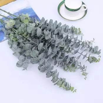 1 Stykke Grøn Simulering Eucalipto Enkelt Kunstige Eucalyptus Blade Kunstige Planter til Bryllup Skyde Prop Hjem Dekoration
