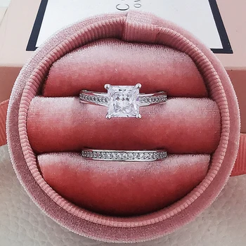 Valentine ' s Day Ægte Sølv 925 Ringe 1.5 Karat Prinsesse Cut Ring For Kvinder, Bryllup, Engagement Ring Sæt Engros R5995