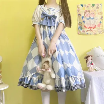 Blå Hvid Lolita Kjole Op Japanske Flåde Lolitas Søde Peter Pan Krave Kawaii Søde Kjoler Skole Piger Harajuku Tea Party Cos