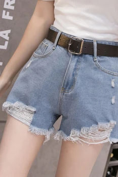 Rippet korte jeans kvinder ' s tynde afsnit høj talje løs slankende hot pants 2021 sommeren koreansk mode tøj til kvinder xs-jeans