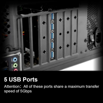 5 USB 3.0-Porte til udvidelseskort-5 USB 3.0-Kort med 15-Pin SATA Power Stik og Bundkort 19-Pin USB 3.0 Hub