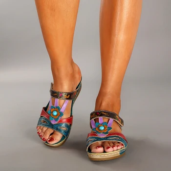 Kvinder Sandaler Mode Etnisk Stil Blomster Sandaler, Kiler Flip Flop Damer Sko XRQ88