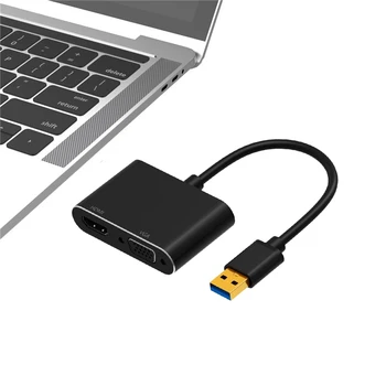 USB 3.0 til VGA-HDMI-Adapter Mac OS USB til HDMI VGA 1080P Video Image Converter for Windows 7/8/10