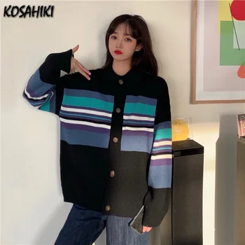 KOSAHIKI Søde Piger Cardigan Kvinder Efteråret Stribet Sweater Frakke Toppe Harajuku Sød Japansk Stil Trække Femme Jumpere
