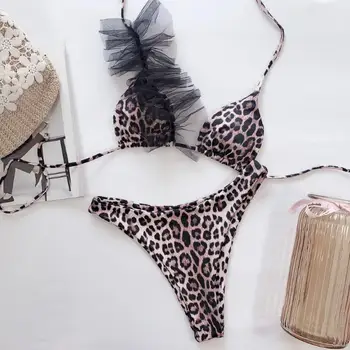 Kvindelige Hot Sexet Badetøj Badetøj Leopard Print Polstret Bh, G-streng Lav Stigning Trusse Bikini Sæt Sommer-Badetøj til Kvinder 2021