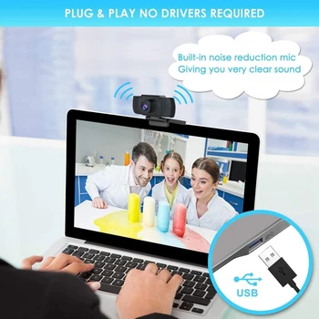 Webcam med Mikrofon, 1080P HD-Streaming USB-Computer, Webcam til PC, Video-Konference - /Laptop/Skype/YouTube/Facetime