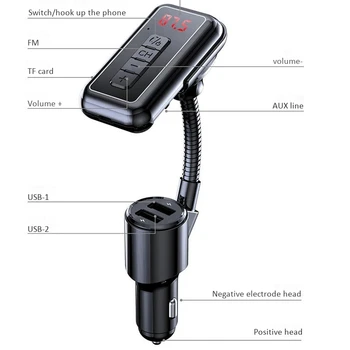 3 i 1 Bil Mp3-Afspiller, Bluetooth 5.0 FM-Sender & Modtager Dual USB Oplader Håndfri Opkald Bil Audio Adapter