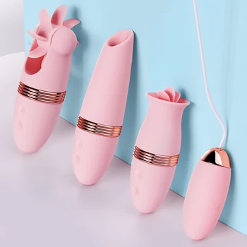 4 i 1 Vibrerende Æg Klitoris Stimulator Håndsex Tungen Slikke Brystvorter Sugende Skeden Massage USB-charg Sex Legetøj Til Kvinder
