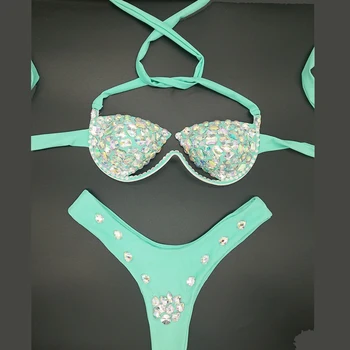 Ny Bøjle Hårdt Cup Bikini Diamant Bikini Badedragt Crystal Bikini Syet Diamant Bikini Prom Part Kostumer Fase Outfit XS1654
