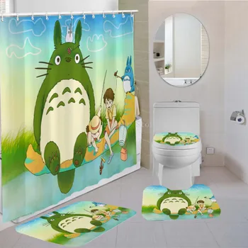 Brugerdefineret Animationsfilm Høj Kvalitet Min Nabo Totoro Badeforhæng Vandtæt Badeværelse Polyester Stof Badeværelse Gardin