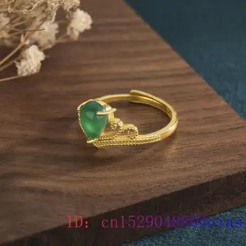 Grøn Jade Ring Kvinder Krystal Smykker 925 Sølv Kalcedon Charme Mode Amulet Zircon Sten Naturlige Gaver